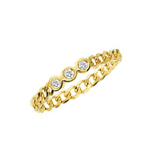 14k Yellow Gold 1/10 ct tw 3-Stone Diamond Bezel Curb Link Chain Ring