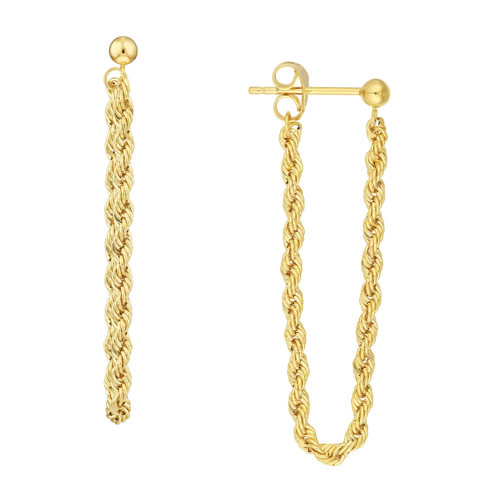 14k Yellow Gold Front to Back Rope Chain Ball Post Earrings
