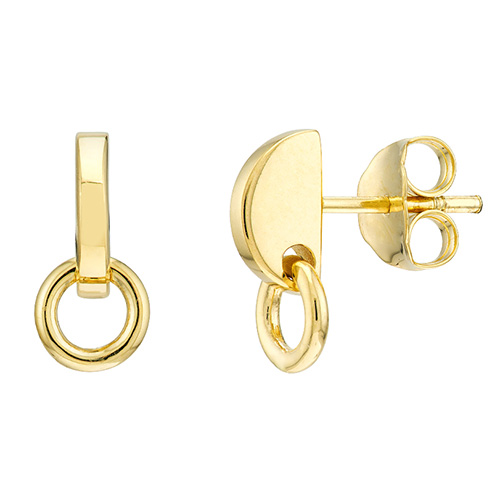 14k Yellow Gold 3D Half Disc with Loop Stud Earrings
