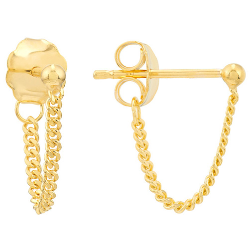 14k Yellow Gold Curb Link Chain Front To Back Earrings