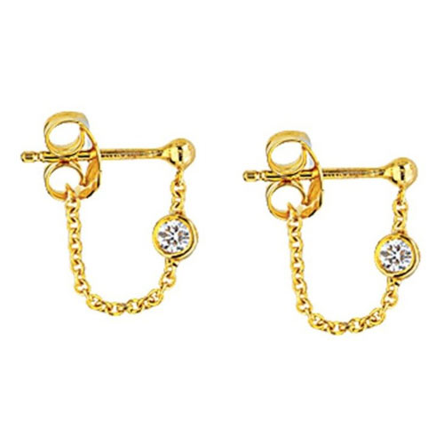 14k Yellow Gold Front to Back .05 ct tw Diamond Chain Earrings