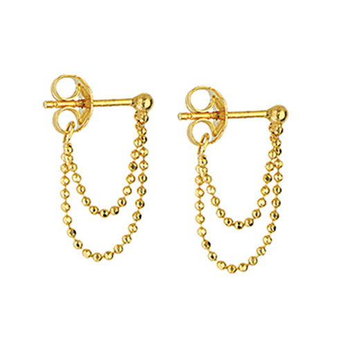 14k Yellow Gold Front to Back Double Bead Chain Earrings