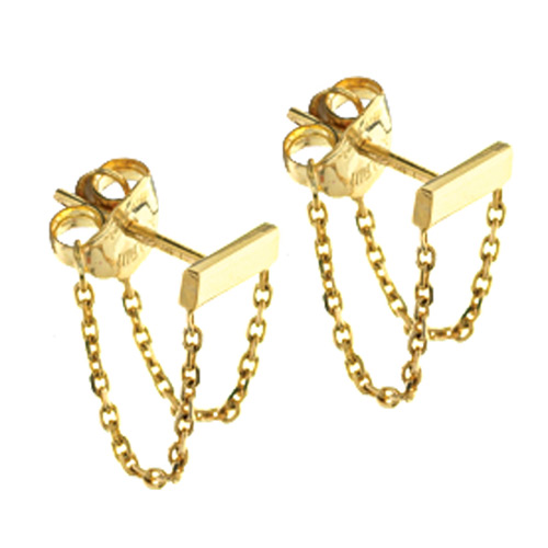 14k Yellow Gold Front To Back Bar Earrings