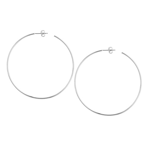 14k White Gold Open Hoop Earrings 2in