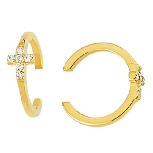 14k Yellow Gold .05 ct tw Diamond Cross Earring Cuffs