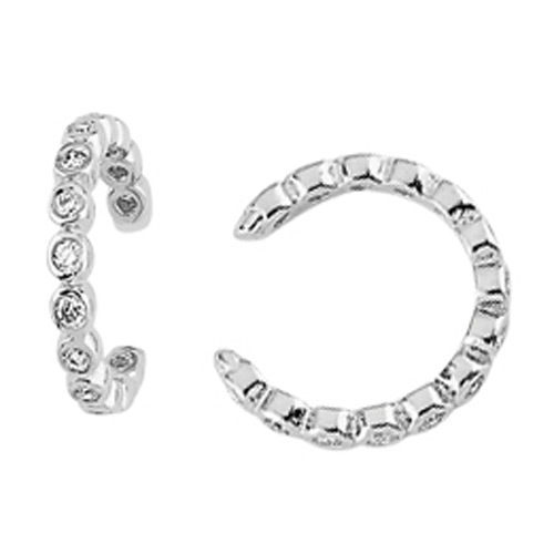 14k White Gold .25 ct tw Diamond Earring Cuffs with Bubble Texture