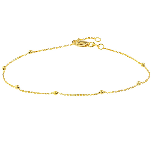 14k Yellow Gold 2mm Bead Station Cable Anklet Adjustable 9-10in