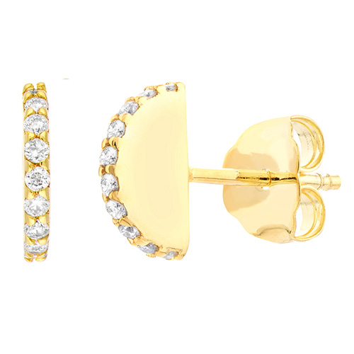 14k Yellow Gold 1/10 ct tw Diamond Half Moon Earrings