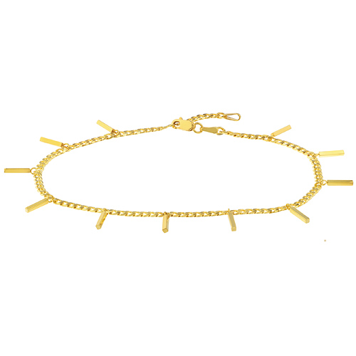14k Yellow Gold Dangle Bar Station Anklet Adjustable 9-10in