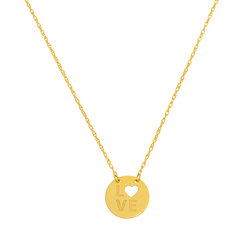 14k Yellow Gold Round Heart Love Necklace with Cut Out Heart Y41-834630FM