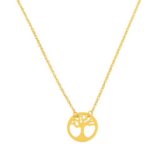 14k Yellow Gold Round Tiny Tree of Life Necklace