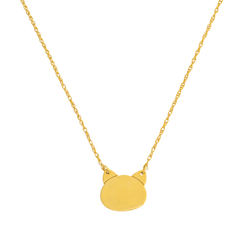 14k Yellow Gold Tiny Cat's Head Necklace