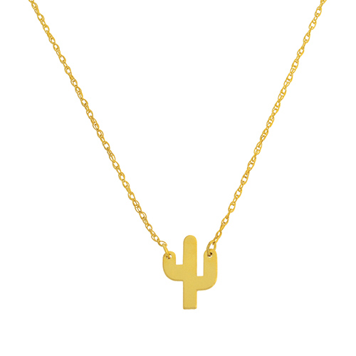 14k Yellow Gold Tiny Catcus Charm Necklace