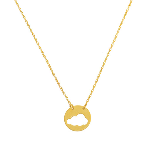14k Yellow Gold Tiny Cut-out Cloud Disc Necklace