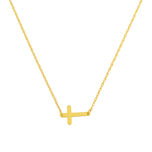 14k Yellow Gold Mini Sideways Cross Necklace