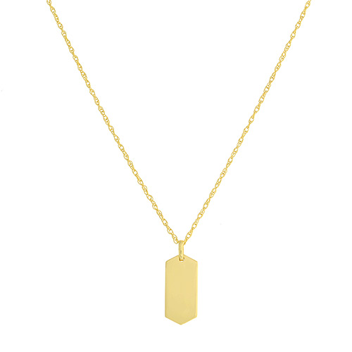 14k Yellow Gold Pointed Dog Tag Charm Necklace