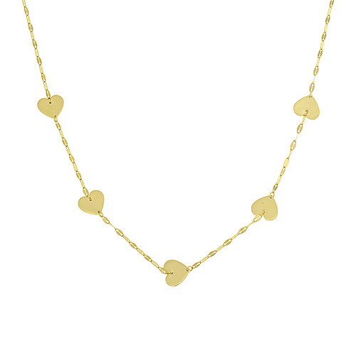 14k Yellow Gold Heart Station Necklace