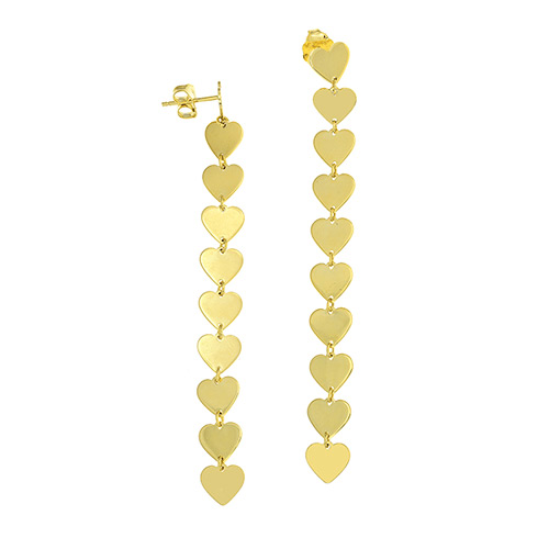 14k Yellow Gold Heart Link Chain Dangle Earrings