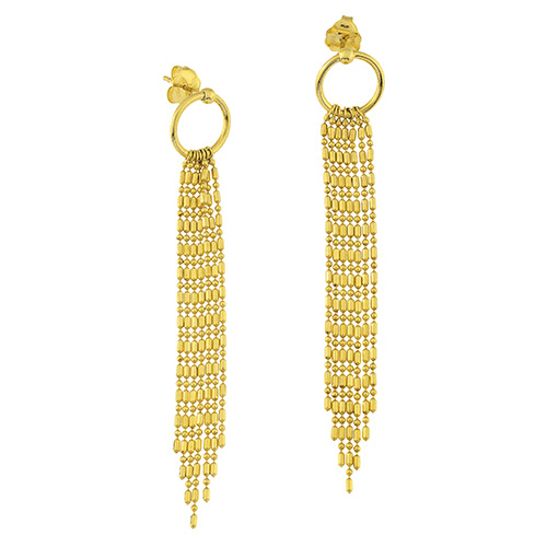 14k Yellow Gold Circle Earrings with Fringe