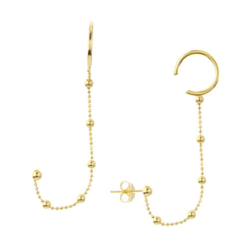 14k Yellow Gold Beaded Dangle Earrings with Cuffs