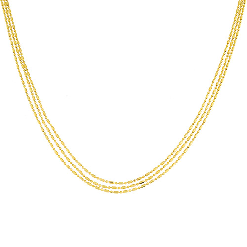14k Yellow Gold Bead and Rice Triple Strand Necklace