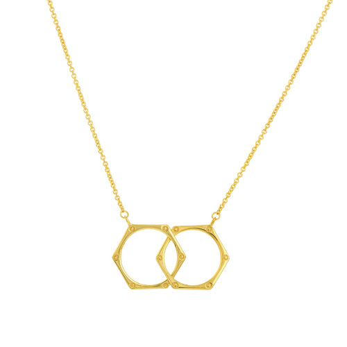 14k Yellow Gold Interlocked Hexagon Rings Necklace