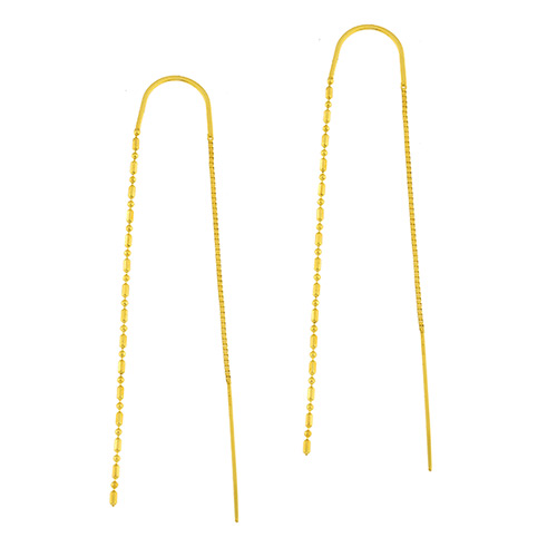 14k Yellow Gold Beaded Threader Earrings