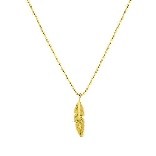 14k Yellow Gold Feather Charm Necklace