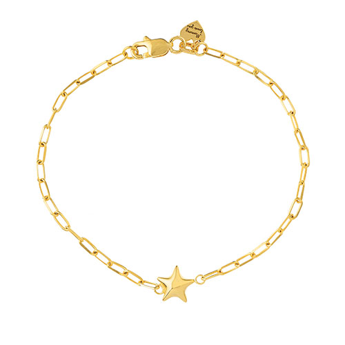 14k Yellow Gold Kid's Paper Clip Link Bracelet with Star