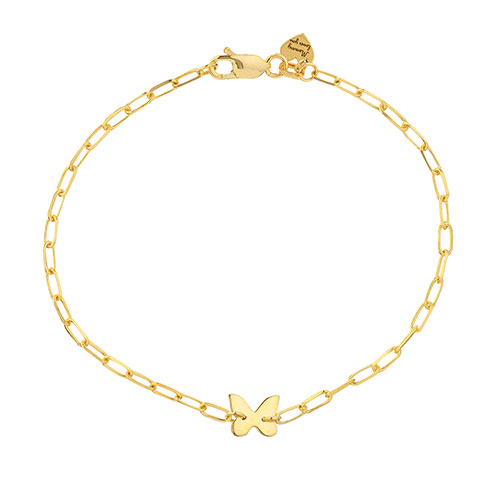 14k Yellow Gold Kid's Butterfly Paper Clip Link Bracelet