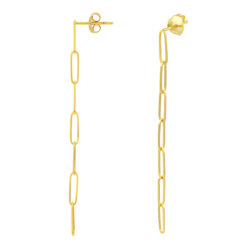 14k Yellow Gold Whisper Thin Long Paper Clip Dangle Earrings 2.25in
