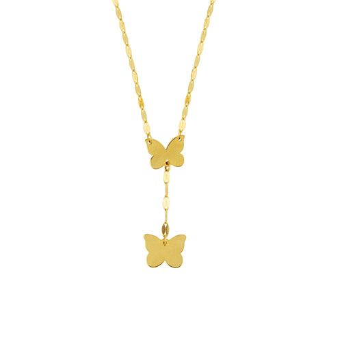 14k Yellow Gold Kid's Butterflies Dangle Necklace