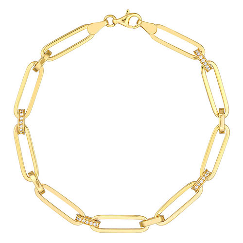 14k Yellow Gold 1/3 ct tw Diamond Pave Paper Clip Chain Bracelet
