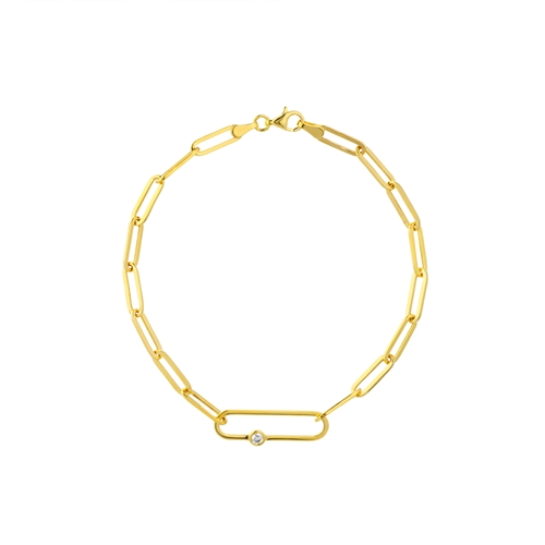 14k Yellow Gold 1/20 ct tw Diamond Paper Clip Link Bracelet