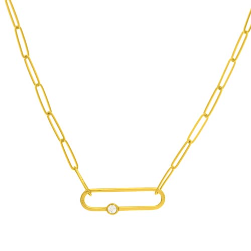14k Yellow Gold 1/20 ct tw Diamond Paper Clip Necklace