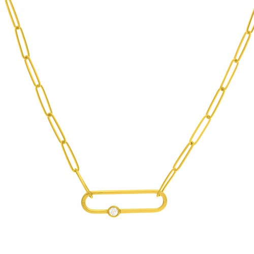 14k Yellow Gold 1/20 ct tw Diamond Paper Clip Necklace