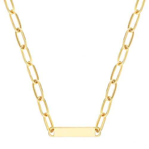 14k Yellow Gold Paper Clip Chain Link Bar Necklace