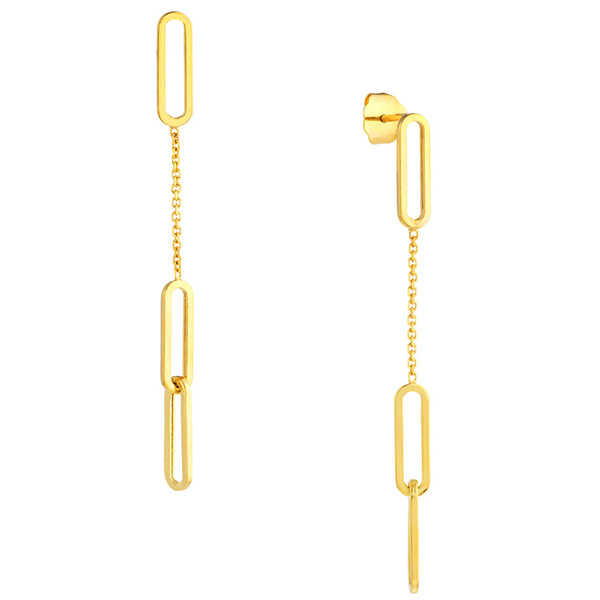 14k Yellow Gold Long Thin Paper Clip Dangle Earrings