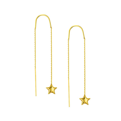14k Yellow Gold Puffed Star Threader Earrings