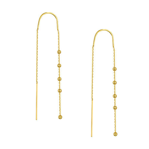 14k Yellow Gold Bead Accent Threader Earrings