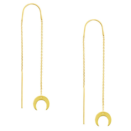 14k Yellow Gold Crescent Moon Threader Earrings