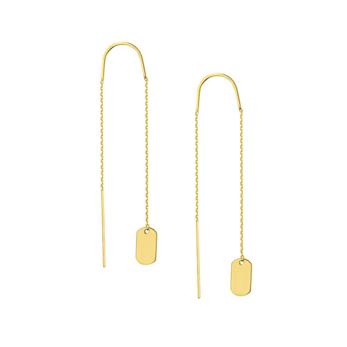 14k Yellow Gold Mini Dog Tag Threader Earrings