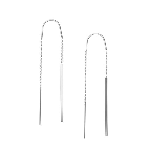 14k White Gold Stick Threader Earrings with High Polish