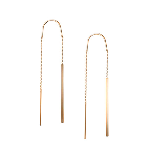 14k Rose Gold Stick Threader Earrings with High Polish