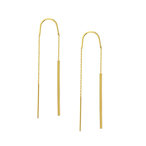 14k Yellow Gold Stick Threader Earrings with High Polish