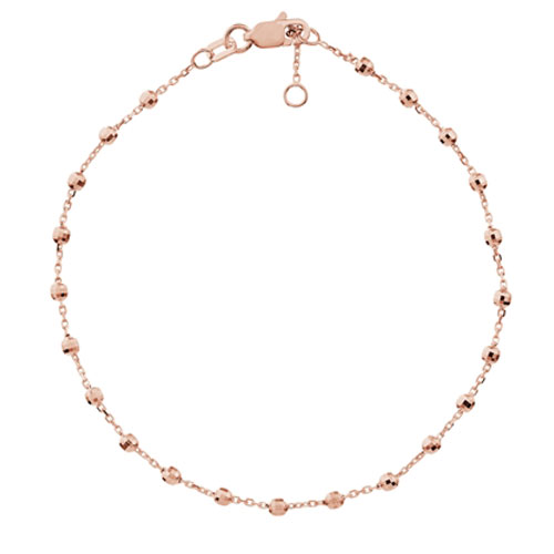 14k Rose Gold Diamond Cut Bead Station Bracelet 7.5in