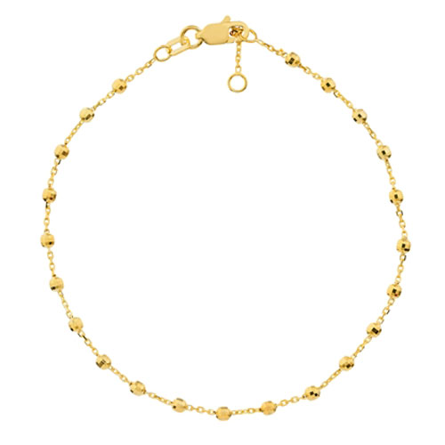 14k Yellow Gold Diamond Cut Bead Station Bracelet 7.5in