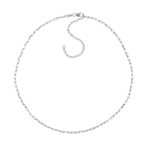 14k White Gold Slender Adjustable Paper Clip Link Choker Necklace 