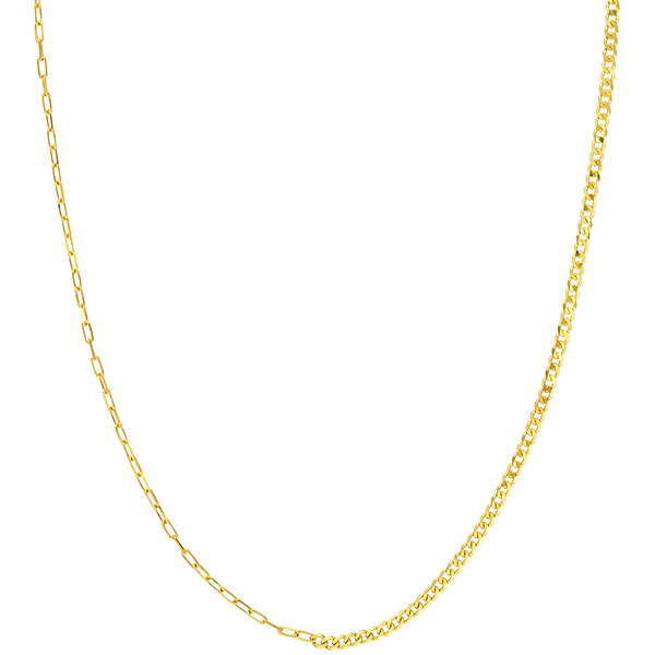 14k Yellow Gold 50/50 Paper Clip and Curb Chain Link Necklace