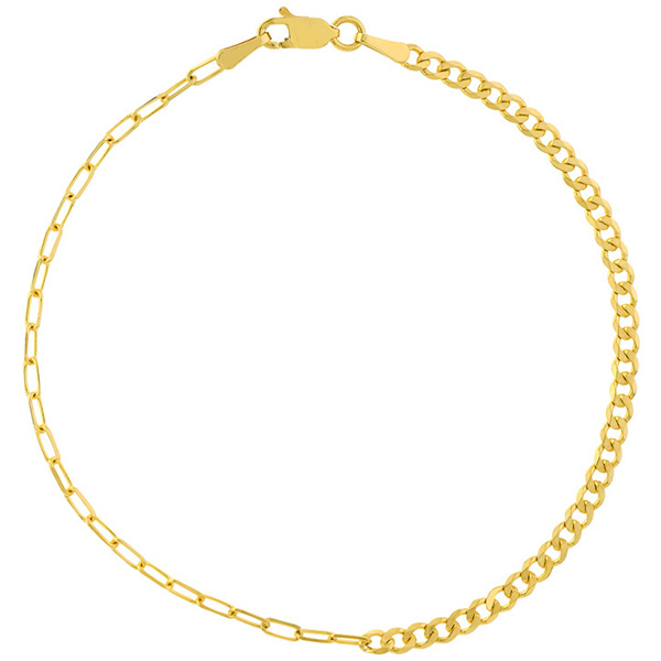 14k Yellow Gold 50/50 Mixed Paper Clip and Curb Link Bracelet